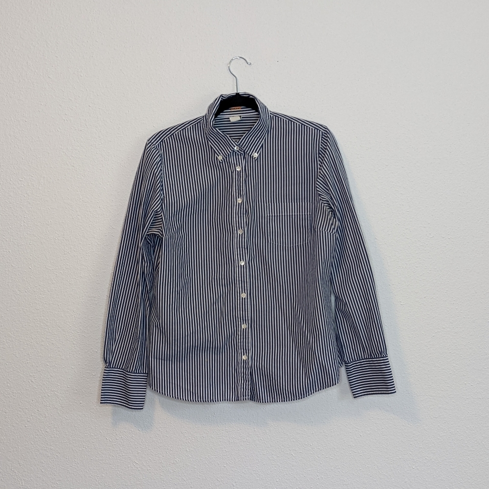 J. Crew Navy Railroad Stripe Button Down Slim Fit size Large